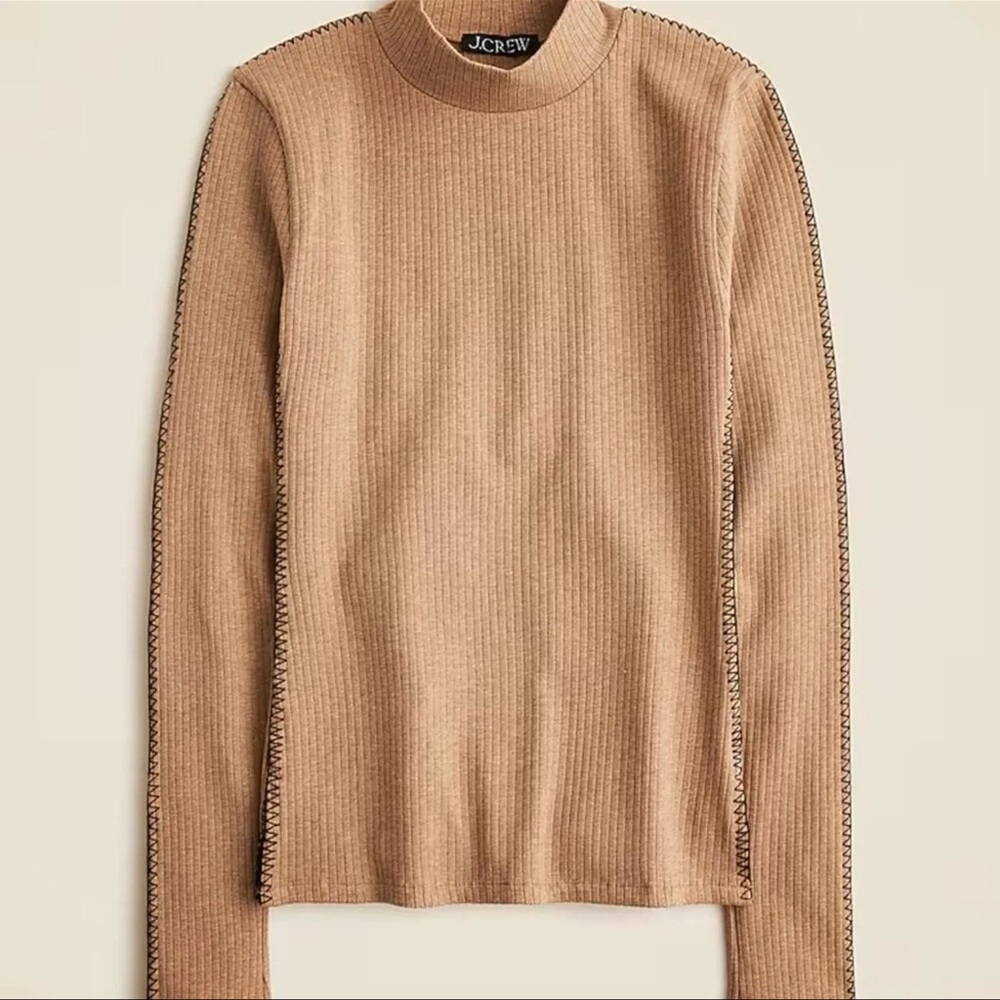 J. Crew mock turtleneck tan ribbed